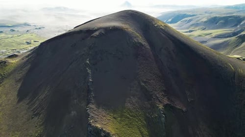 Aerial view of highlands landscape with mountains in Iceland.
