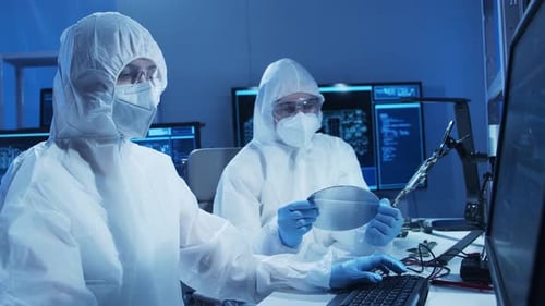 Group of Professional Engineer is Developing a Modern Microprocessor in a Futuristic Laboratory