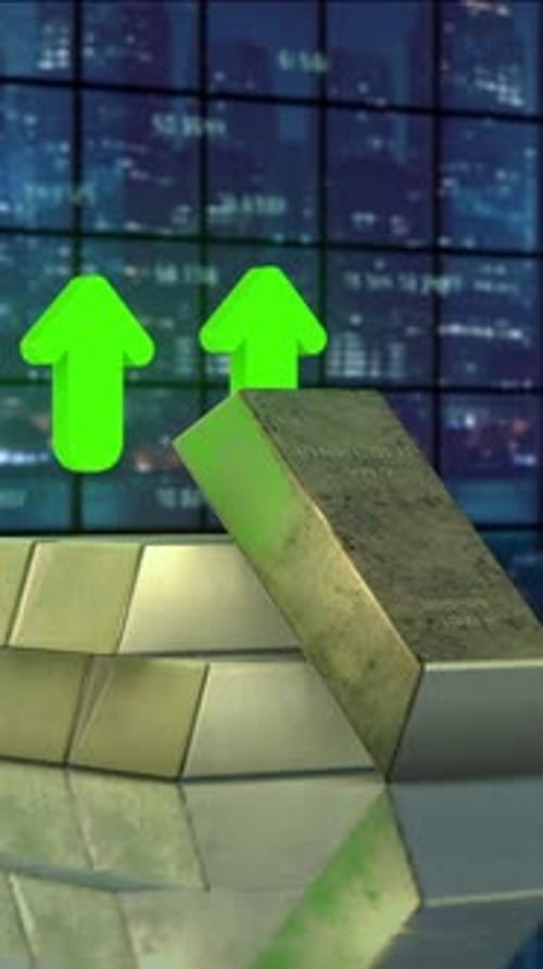 Gold Bars Growth Green Arrows Financial Market 3D Animation