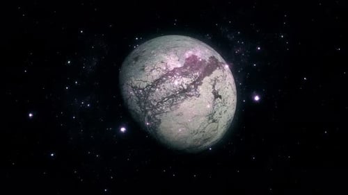 Mysterious Rotating Planet with Sparkling Glowing Surface in Space