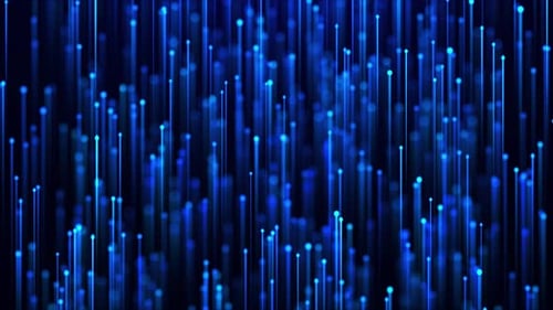 Abstract digital background with glowing neon particles flying upward. movement of a stream of glow