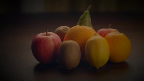Fresh Fruit Still Life with Oranges, Apples, and Kiwi