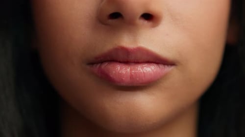 Extreme Close Up Female Mouth Plump Moisturizing Lips Skin Care Procedure Beauty Attractive