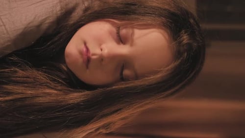 Vertical Tired Child Exhausted Girl Falling Asleep