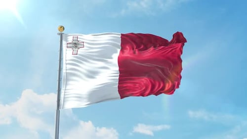 Realistic Malta Flag Waving in Blue Sky
