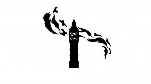 Silhueta do Big Ben com animação de pássaros voadores