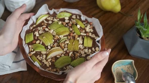 Close-Up of Pear and Nut Cake