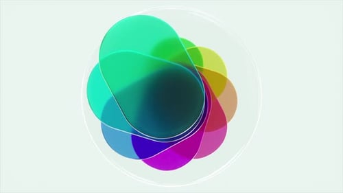 Formes géométriques arrondies colorées transparentes tournant dynamiquement générant un abstrait vibrant