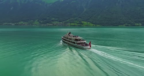Reservoir with Fresh Water in Swiss Drone Flying Over Beautiful Lake Aerial Drone Swiss Mountain