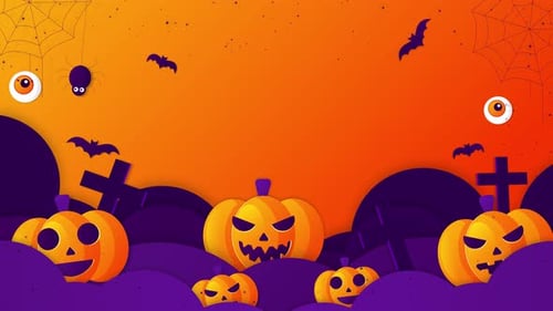 Animated Halloween Background with Spooky Pumpkins, Bats, and Spiders