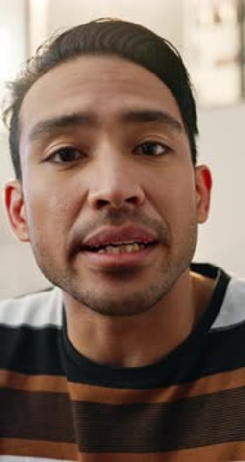 Face, video call and business man talking in home for interview, virtual chat and online meeting