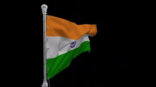Realistic Waving Indian Flag on Flagpole Animation