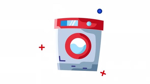 Animated Flat Design Washing Machine Icon with Spinning Water