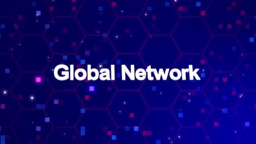 Global Network Text Reveal on Futuristic Hexagonal Grid