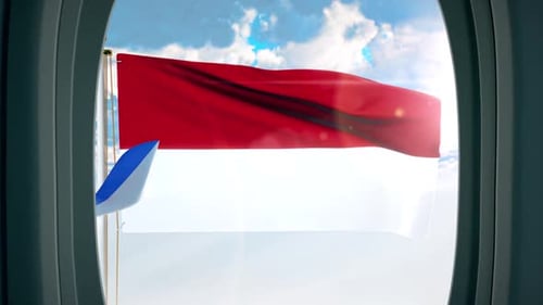 Waving Flag Viewed from Airplane Window Flight Animation