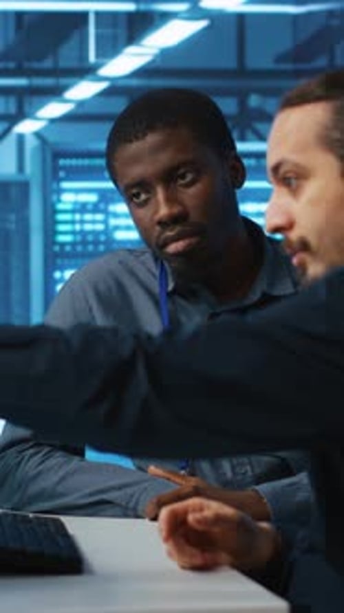 Vertical Video Diverse Coworkers Supervising Data Center Supercomputers