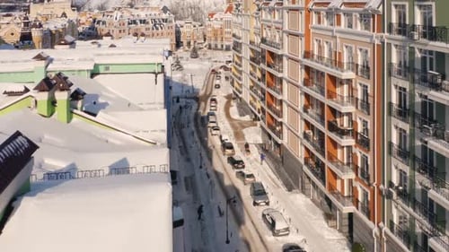 European Residental Area Building Roofs Covered with Snow