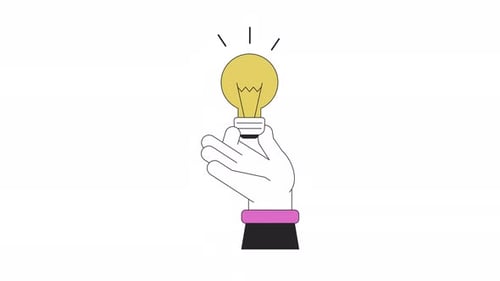 Animated Hand Holding Light Bulb Idea Flat Design
