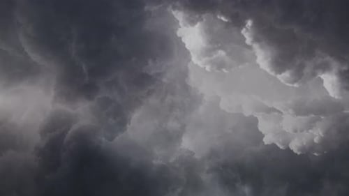 4k thunderstorm, lightning flashes and dark clouds