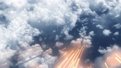 Météores brûlants ou missiles au-dessus des nuages
