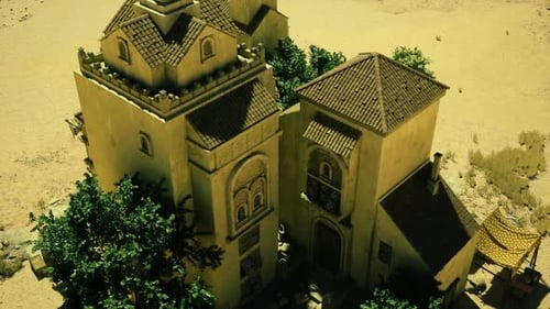 Remote Mountain Citadel Viewed From High Vantage Point with Shadows
