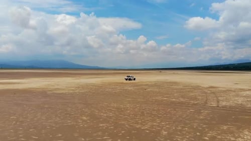 Off road pickup truck in the desert, Drone shot