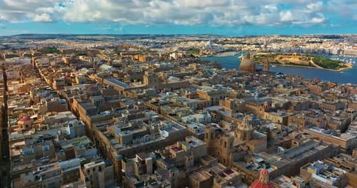 Aerial View of an Incredible View of the Old Town Center of Valletta with Basilica of Our Lady of