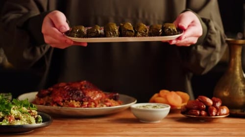 Kabsa Maqluba Dolma Tabbouleh Closeup Rice and Meat Dish Middle Eastern National Traditional Food