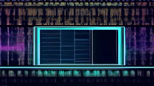 A glitchy screen with a blue square in the center