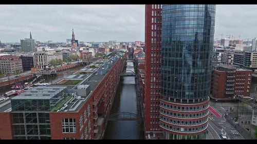 Aerial view of Speicherstadt in Hamburg, Germany
