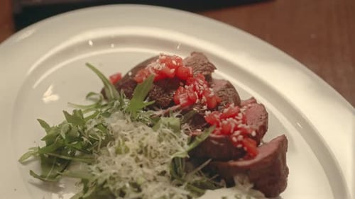 Beef Steak on Plate in Restaurant