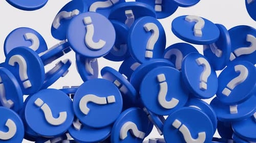 Question mark buttons falling down. 3d render realistic animation