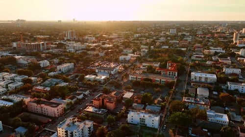 Sunset time above the vast cityscape of Miami, Florida, USA.
