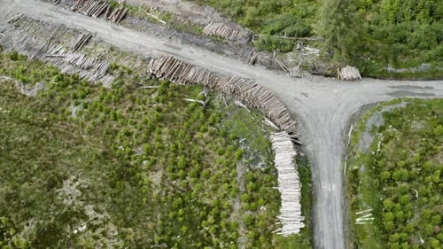 AERIAL - Intersection on a country road near Galway, Ireland, top down circle pan