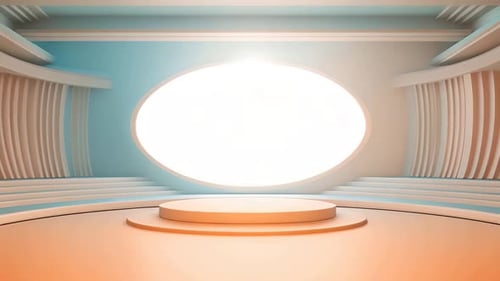 Futuristic Virtual Stage Background with Oval Screen and Podium