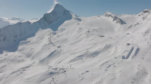 Drone Over Ski Slope On Mountain