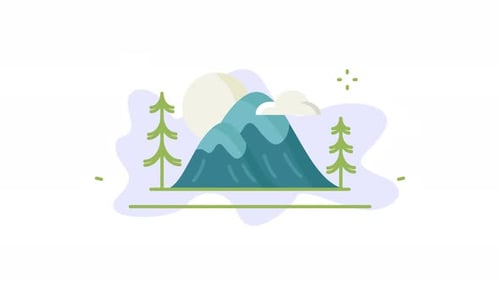 Animated Flat Design Mountain Landscape with Sun and Trees