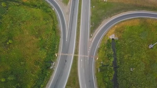 Aerial View of Highway Interchange and Traffic Clip