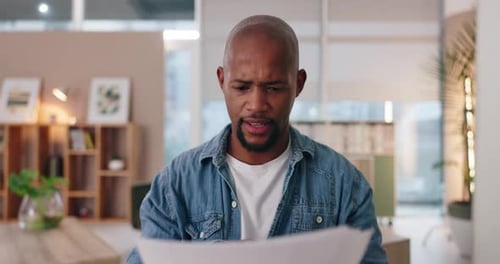 Video call, black man or portrait in office for interview, virtual meeting or online discussion