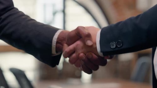Closeup Business Handshaking in Office Deal Gesture Males Hands Shake Team Work Multiracial Greeting