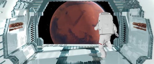 Astronaut Jumps Out of Futuristic Spacecraft Toward Mars in