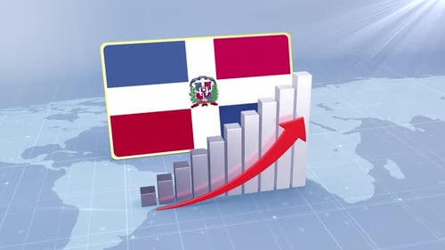 Dominican Republic Flag With Increasing Bar Chart Graph And Arrow Red