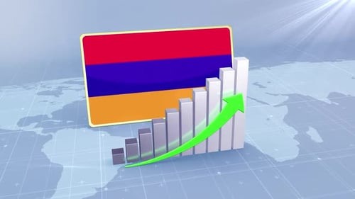 Armenia Flag With Increasing Bar Chart Graph And Arrow Green