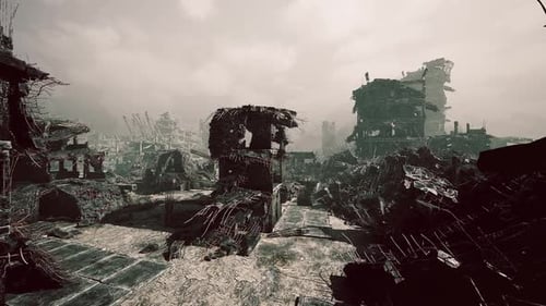 Desolate Landscape of Crumbling Structures in a Post Apocalyptic City