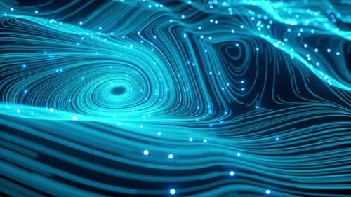 Digitalisierung, Abstraktion, winkender Hintergrund, blau, verschwommen, animiert aus Partikeln und Linien. Wunderschön...