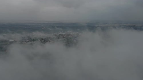 Wonderful panorama of clouds view from above of the green countryside Israel, Katzir.
