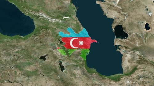 Satellite Map Zoom to Azerbaijan with Flag Reveal