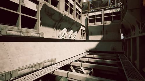 Industrial Setting Featuring Modern Architecture and Satellite Dishes