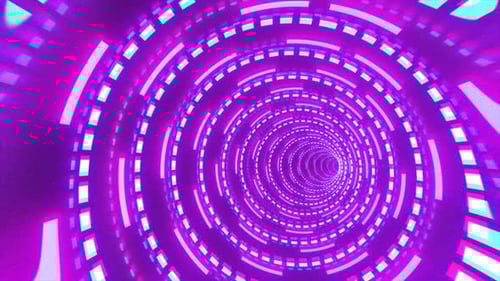 Abstract futuristic purple hi-tech tunnel from energy circles and magic lines background