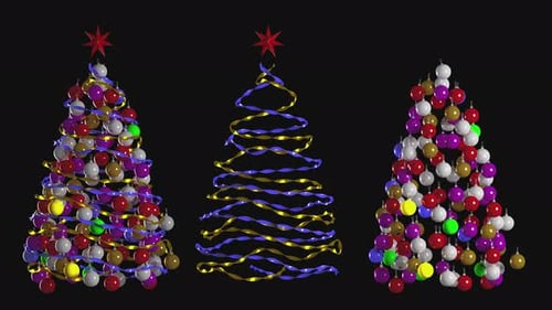 Christmas tree with toys rotates on a transparent background with alpha channel
